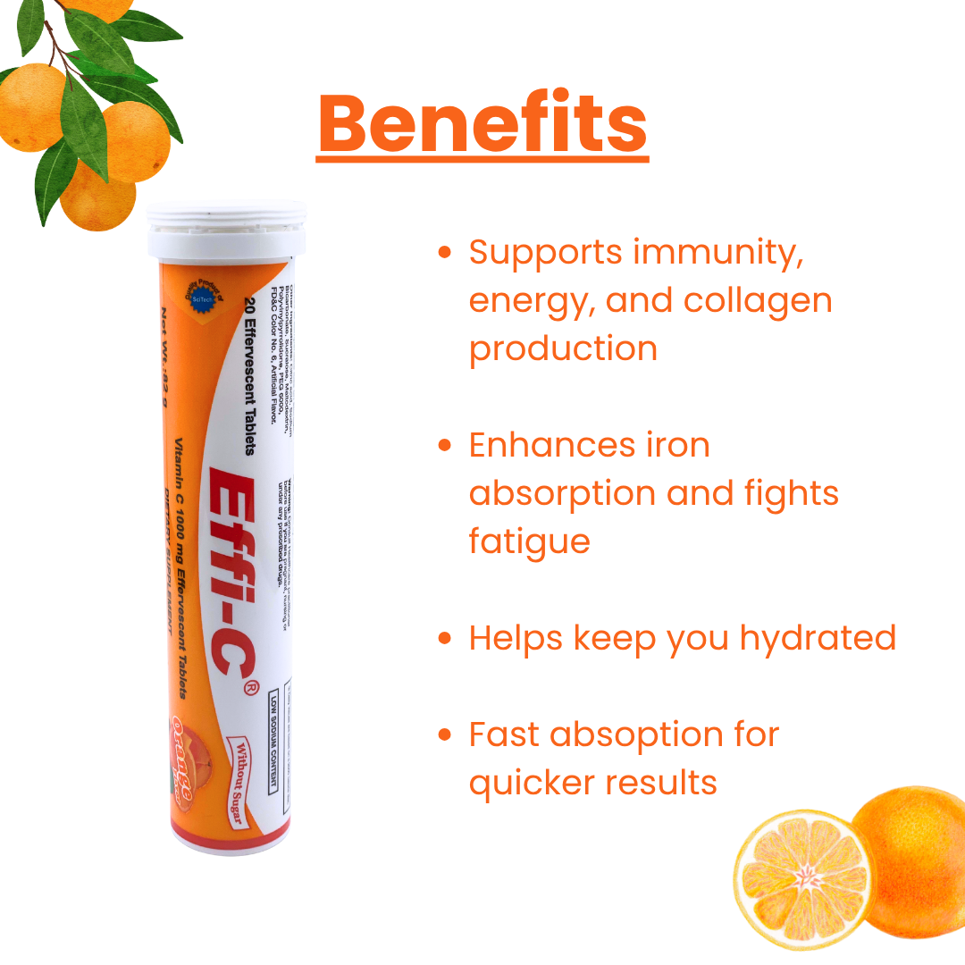 Effi-C Effervescent Vitamin C 1000 mg Tablets – Orange Flavor
